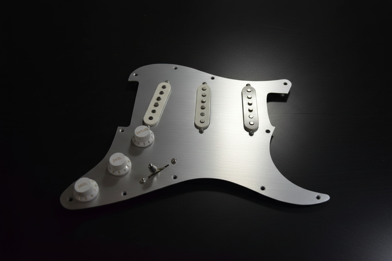 Silver Beatle Powershifter™ Hot Wired Anodized Stratocaster Pickguard