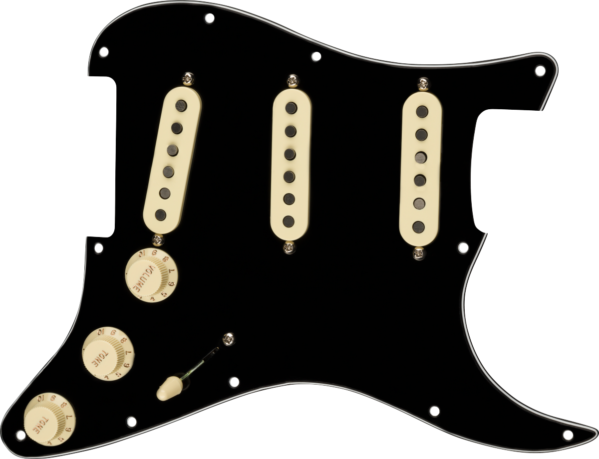 Pre-Wired Strat Pickguard, Tex-Mex SSS, Black 11 Hole PG