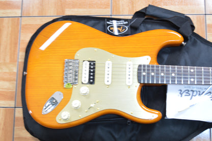 FSR Amber Transparent Stratocaster TBX Boost, Noiseless with Atomic Bucker