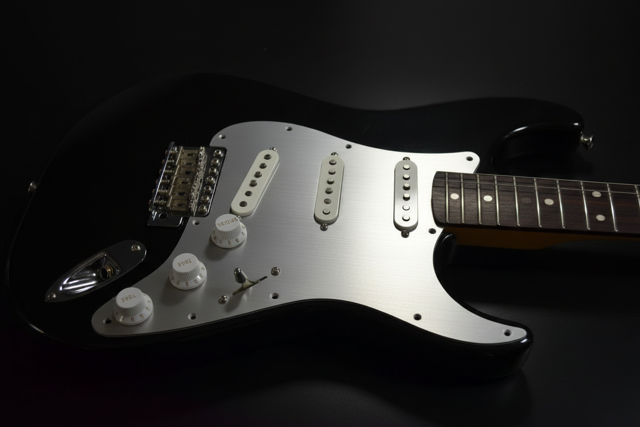 Silver Beatle Powershifter™ Hot Wired Anodized Stratocaster Pickguard